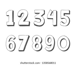 Vector Set of Doodle Sketch Figures and Mathematical Signs. Hand Drawn Number Figures From One till Nine - Vector