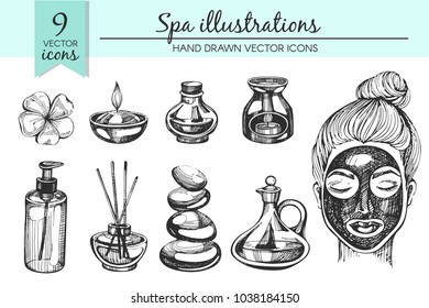 Vector set with doodle spa illustrations