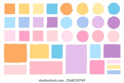 Vector set with doodle square, rectangle and circle geometric shapes in light pastel colors for kids, babies invitation and Easter designs