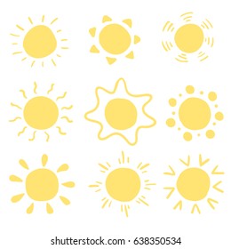 Vector set of doodle sun sketches