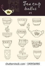 Vector Set  Of Doodle Tea Cup. Series Of Doodles.