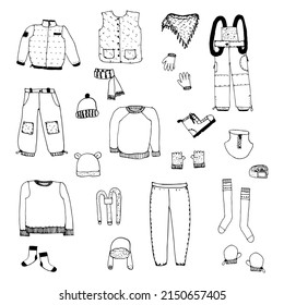 Vector set of doodles of children casual clothes