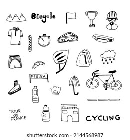 Vector Set Of Doodles Cycling Tour De France .