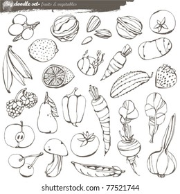 conjunto de vectores - garabatos - frutas y verduras
