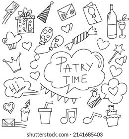 vector set of doodles on the theme of party time.