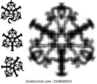 Vector set of dotted halftone mandala_3 and its distortions. Solo use.