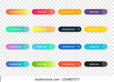 Vector set of download and book now modern flat buttons for web pages