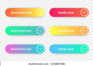 Vector set of download and book now modern flat buttons for web pages
