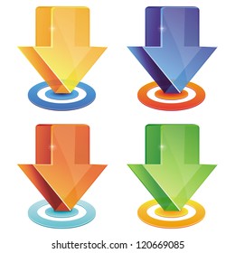 Vector set with download icons - 4 bright arrows