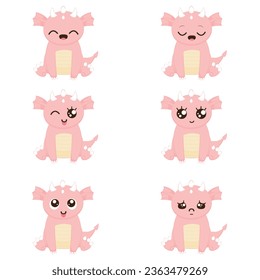 Vector set of dragons in kawaii style. New Year 2024