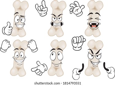 A vector set of drawing bone in different situations. Drawing mascots.