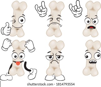 A vector set of drawing bone in different situations. Drawing mascots.