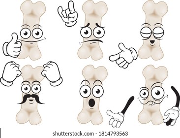 A vector set of drawing bone in different situations. Drawing mascots.