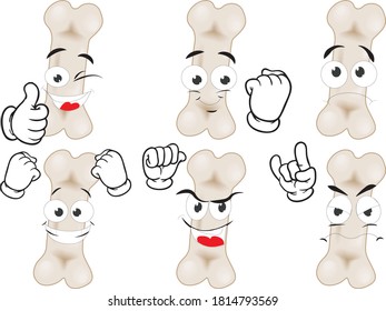 A vector set of drawing bone in different situations. Drawing mascots.