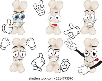 A vector set of drawing bone in different situations. Drawing mascots.