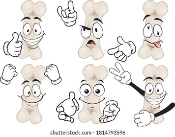 A vector set of drawing bone in different situations. Drawing mascots.