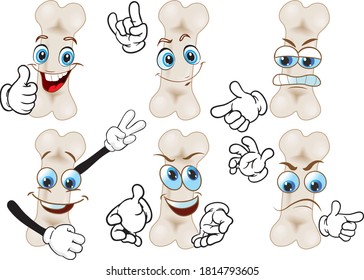 A vector set of drawing bone in different situations. Drawing mascots.