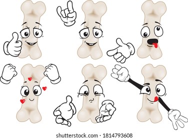 A vector set of drawing bone in different situations. Drawing mascots.