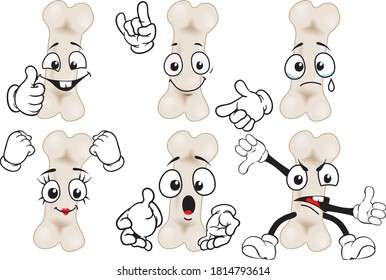 A vector set of drawing bone in different situations. Drawing mascots.