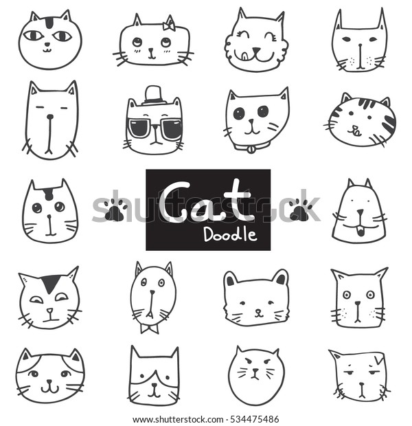 Vector Set Drawing Cute Cat Heads Stock Vector (Royalty Free) 534475486