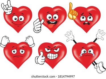 A vector set of drawing hearts in different situations. Drawing mascots.