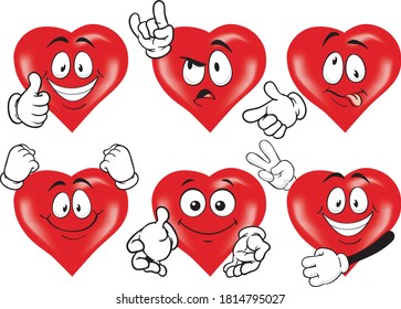 A vector set of drawing hearts in different situations. Drawing mascots.