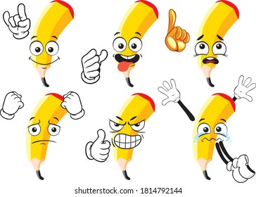 A vector set of drawing pencils in different situations. Drawing mascots.