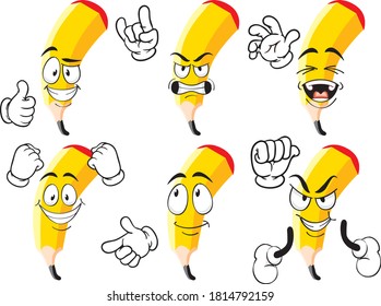 A vector set of drawing pencils in different situations. Drawing mascots.
