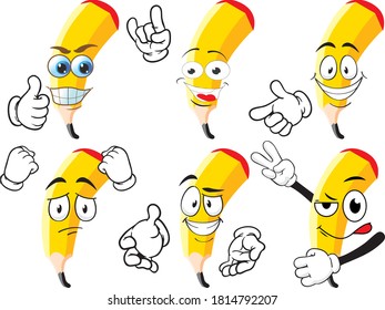 A vector set of drawing pencils in different situations. Drawing mascots.