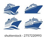 vector set drawing silhouette of cruise ship