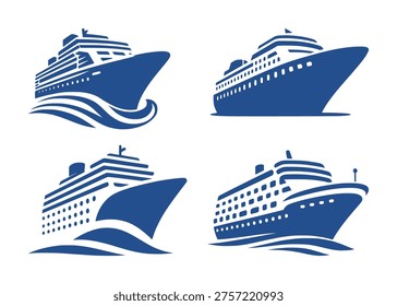 vector set drawing silhouette of cruise ship