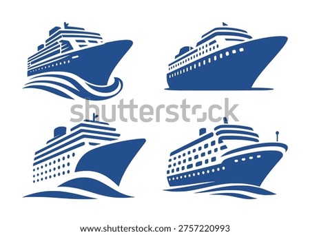 vector set drawing silhouette of cruise ship
