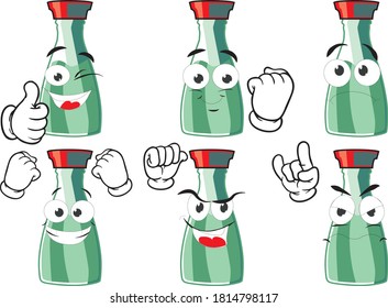 Vector set of drawing spice bottles for different situations. Drawing mascots.