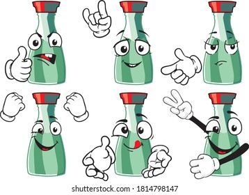 Vector set of drawing spice bottles for different situations. Drawing mascots.