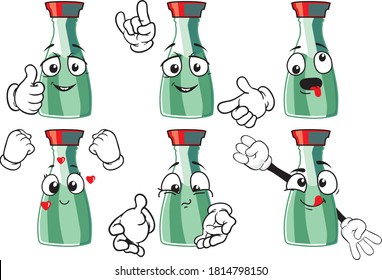 Vector set of drawing spice bottles for different situations. Drawing mascots.