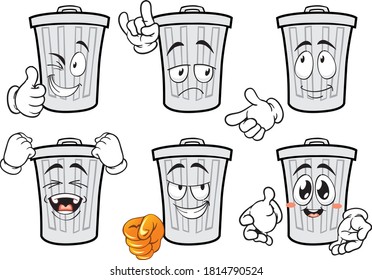 A vector set of drawing trash cans in different situations. Drawing mascots.