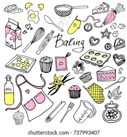 Vector set drawings of baking ingredients and stuff for design menus, recipes