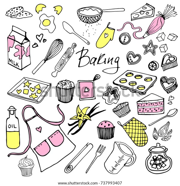 Vector Set Drawings Baking Ingredients Stuff Stock Vector (Royalty Free