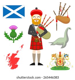 Vector set of drawings on the theme of Scotland