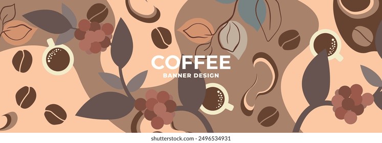 Vector set of drawings template banner poster flyer coffee design, drawing in coffee tones coffee beans design elements