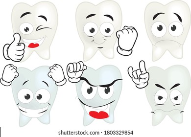 Vector set of drawings with tooth mascots.