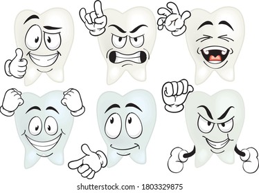 Conjunto vectorial de dibujos con mascotas dentales.