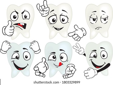 Vector set of drawings with tooth mascots.