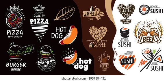 Vector set of drawn signs of fast food