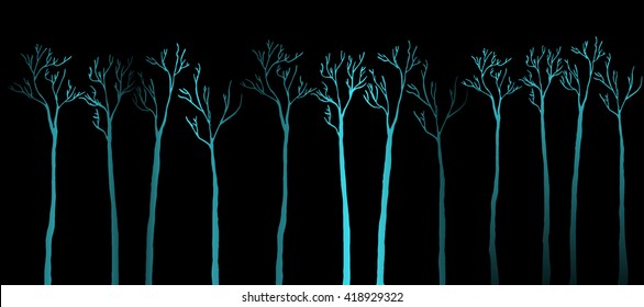 Vector. Set of drawn trees background.