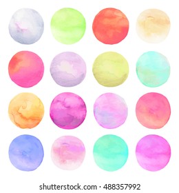 Vector set drawn watercolor. Isolated colorful round shapes back