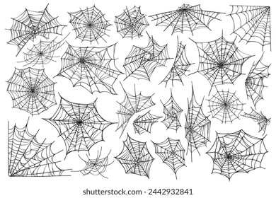 Vector set of drawn webs. Isolated, on white background