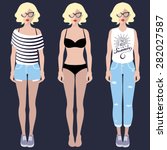 Vector set of dress up constructor with different woman wear in trendy flat style