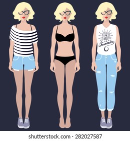 Vector set of dress up constructor with different woman wear in trendy flat style