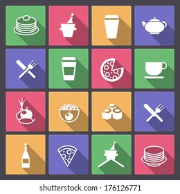 Vector set of drink and food icons in flat design
